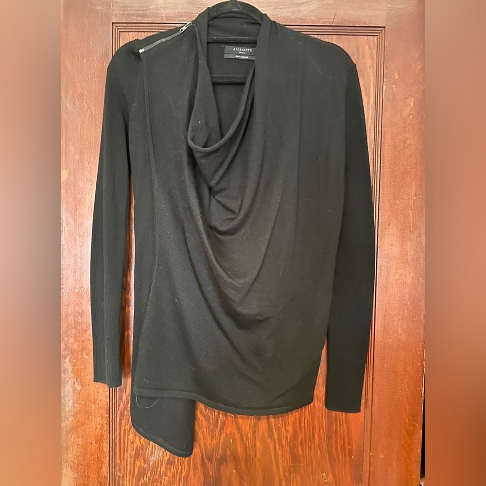All saints merino wool Black Sweater with Asymmetrical Hem